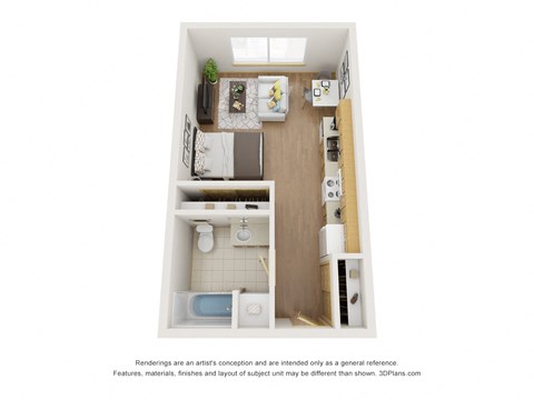 Floor plan for studio, 1 bath, 448 sqft